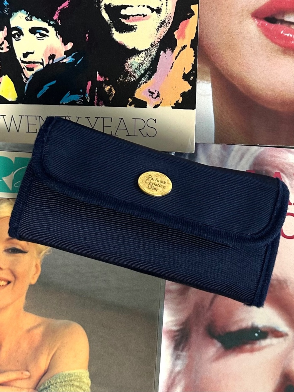 Vintage Christian Dior Parfums Navy Blue Travel Lipstick Cosmetic Case